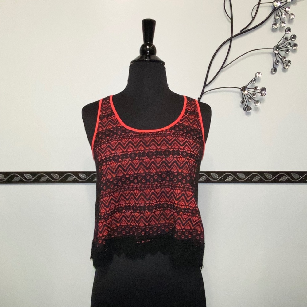 Red & Black Lace Tank Top - Picture 3 of 4
